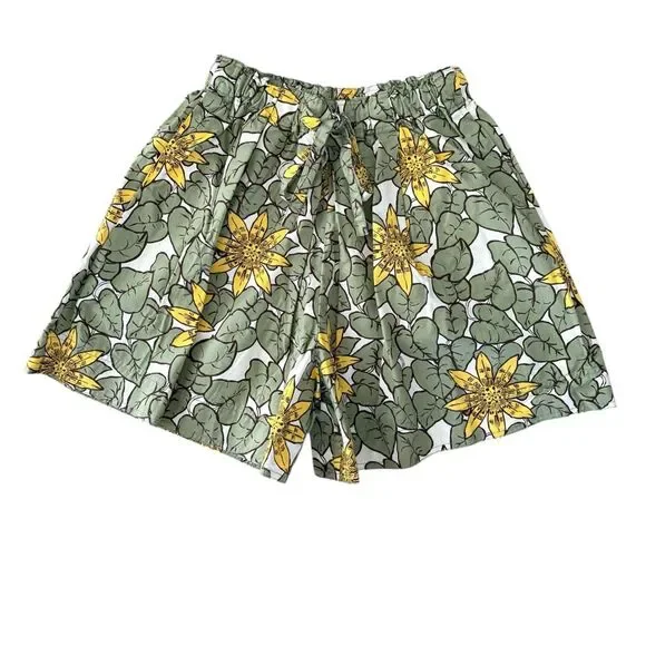 Uniqlo x J.W. Anderson Green Floral Paperbag Drawstring Cotton Shorts size XS - Picture 2 of 7